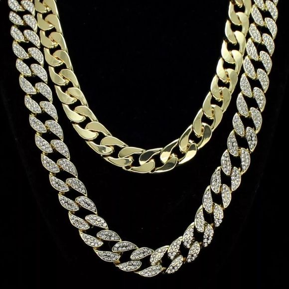 14K 2 Piece Cuban Link Chains Set - Picture 2 of 3